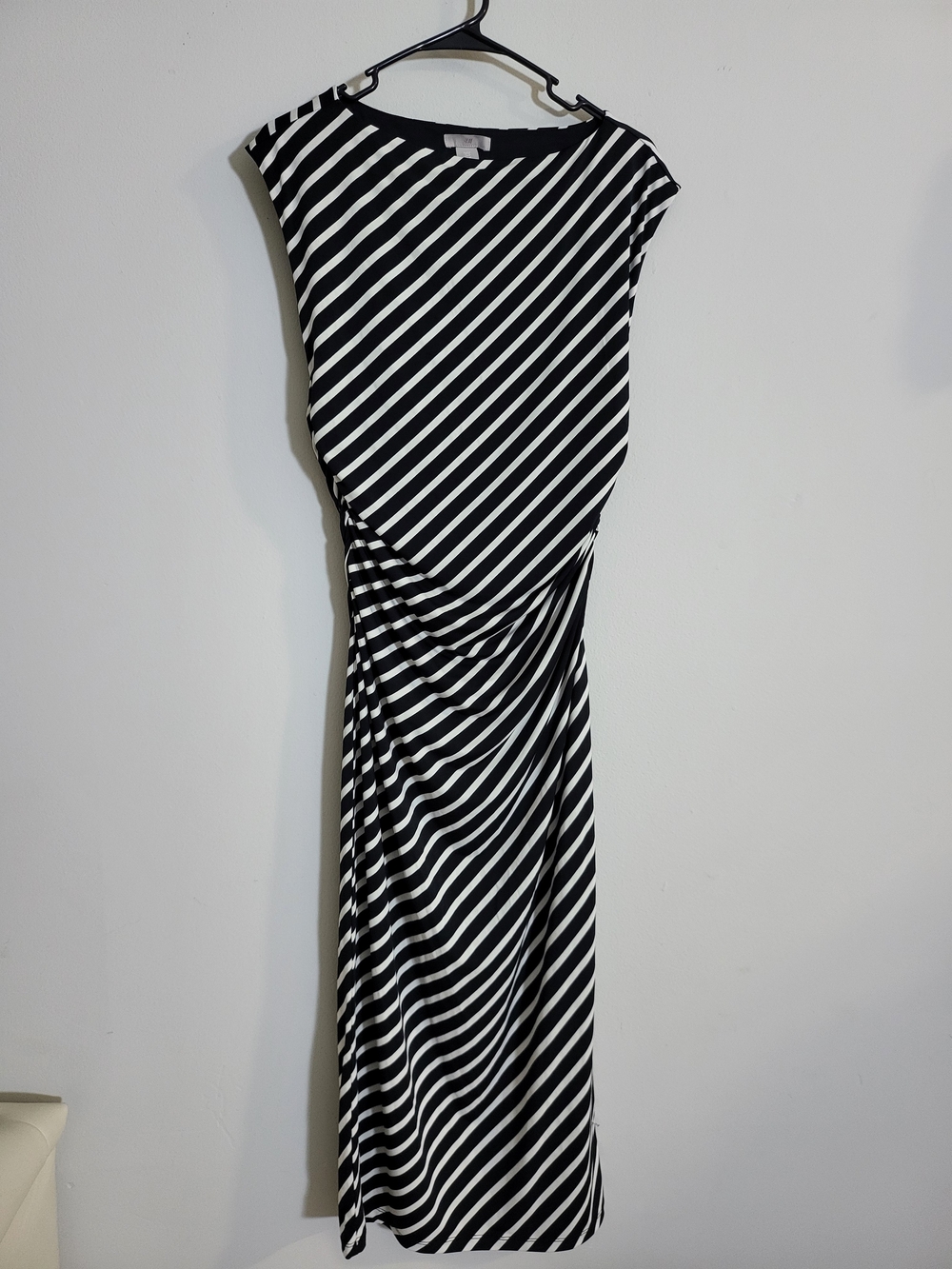 H&M Black & White Diagonal Stripe Maxi Dress with Side Ruching